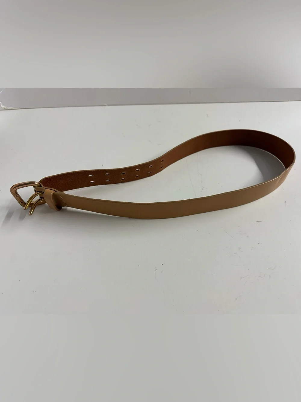 Express Tan Leather Belt with Gold-Tone Buckle